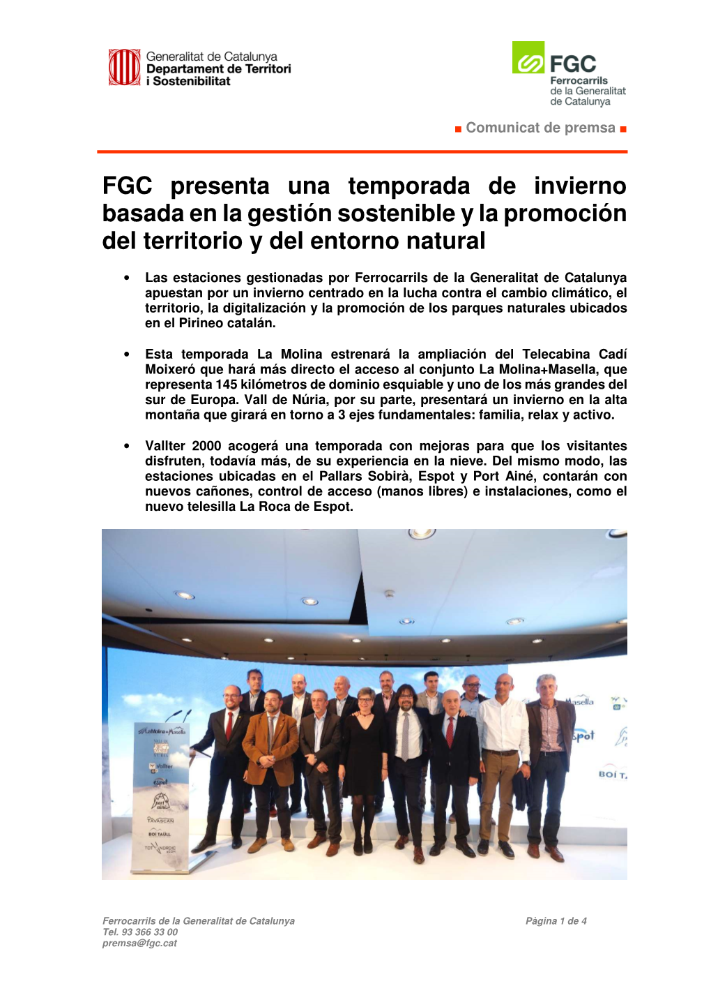 FGC Presenta Una Temporada De Invierno Basada En La Gestión Sostenible Y La Promoción Del Territorio Y Del Entorno Natural