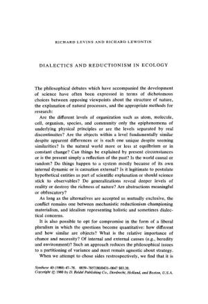 Dialectics and Reductionism in Ecology