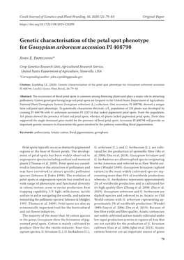 Genetic Characterisation of the Petal Spot Phenotype for Gossypium Arboreum Accession PI 408798