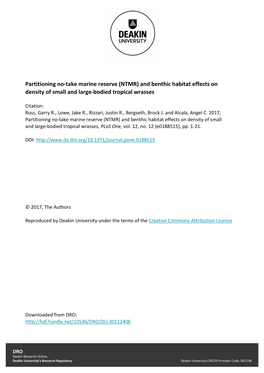 Partitioning No-Take Marine Reserve (NTMR) and Benthic Habitat Effects on Density of Small and Large-Bodied Tropical Wrasses