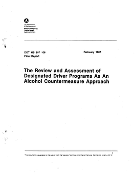 The Review and Assessment of Designated Driver Programs As an Alcohol Countermeasure Approach