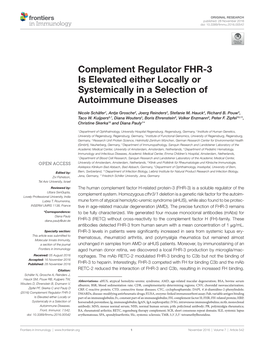 Complement Regulator Fhr-3 Is Elevated Either Locally Or Systemically in a Selection of Autoimmune Diseases