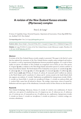 A Revision of the New Zealand Kunzea Ericoides (Myrtaceae) Complex