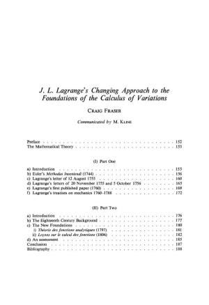 J.L. Lagrange's Changing Approach to the Foundations of the Calculus Of