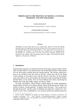 Thermalism in the Province of Messina: Cultural Tradition and New Strategies