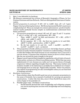 Math 300 History of Mathematics Jt Smith Lecture 08 Spring 2009