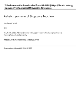 A Sketch Grammar of Singapore Teochew