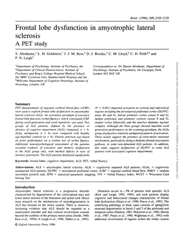 Frontal Lobe Dysfunction in Amyotrophic Lateral Sclerosis a PET Study