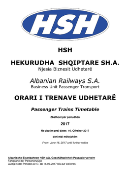 HSH HEKURUDHA SHQIPTARE SH.A. Albanian Railways S.A