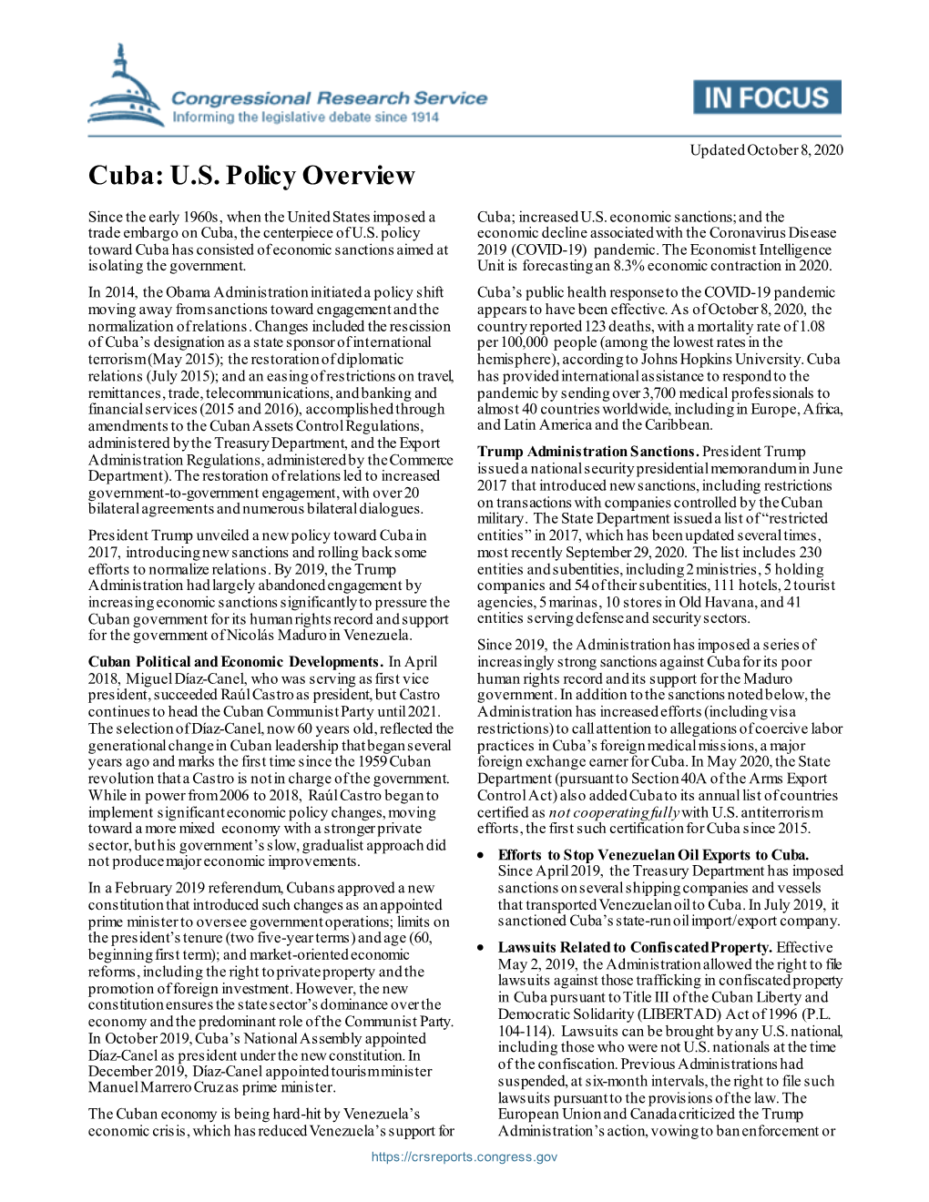 Cuba: U.S. Policy Overview