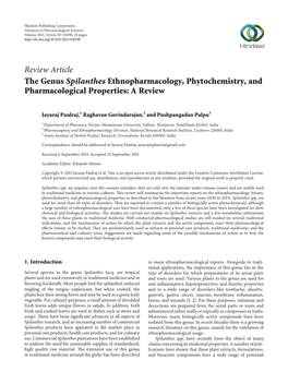 The Genus Spilanthes Ethnopharmacology, Phytochemistry, and Pharmacological Properties: a Review
