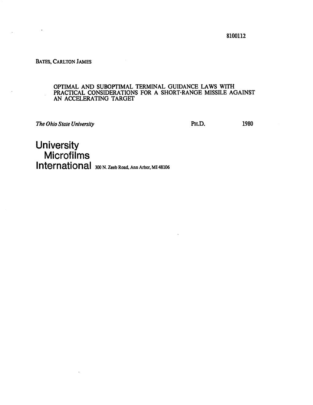 University Microfilms International 300 N