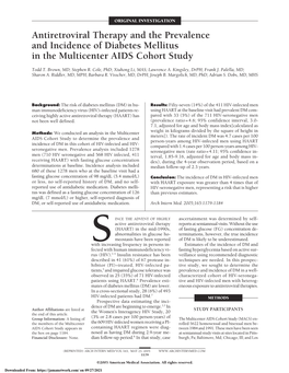 Antiretroviral Therapy and the Prevalence and Incidence of Diabetes Mellitus in the Multicenter AIDS Cohort Study