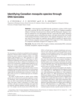 Identifying Canadian Mosquito Species Through DNA Barcodes