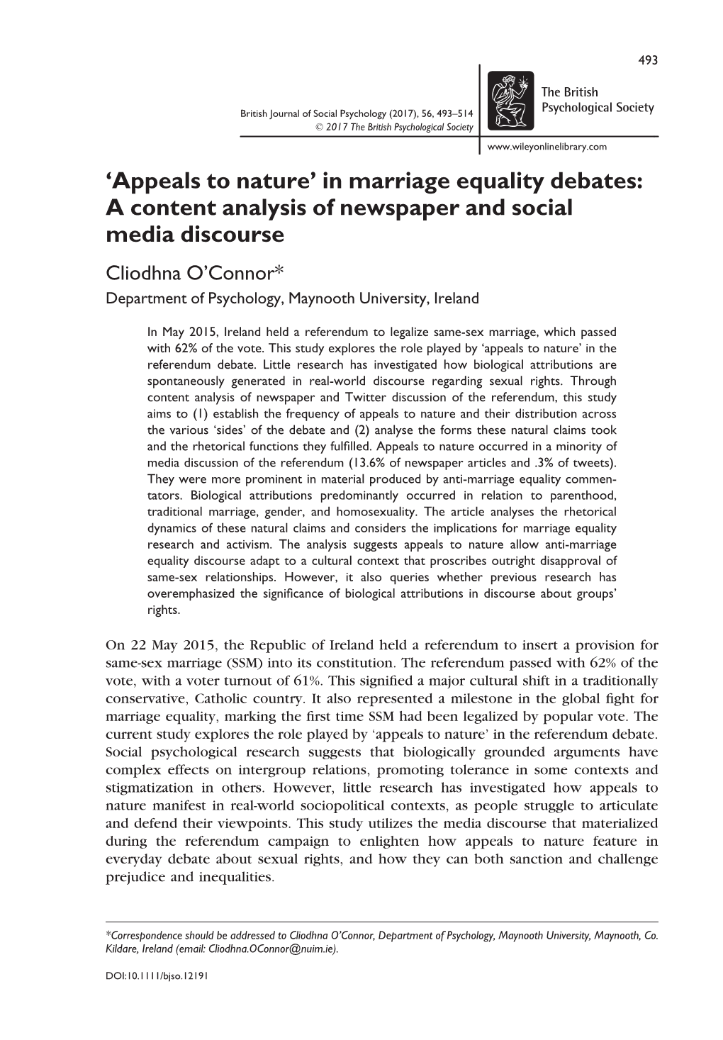 Appeals to Nature’ in Marriage Equality Debates