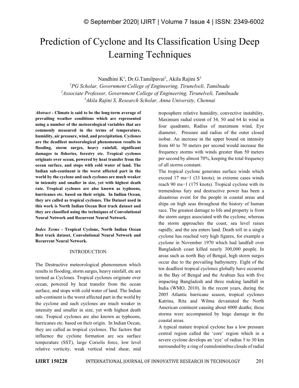 Prediction of Cyclone and Its Classification Using Deep Learning