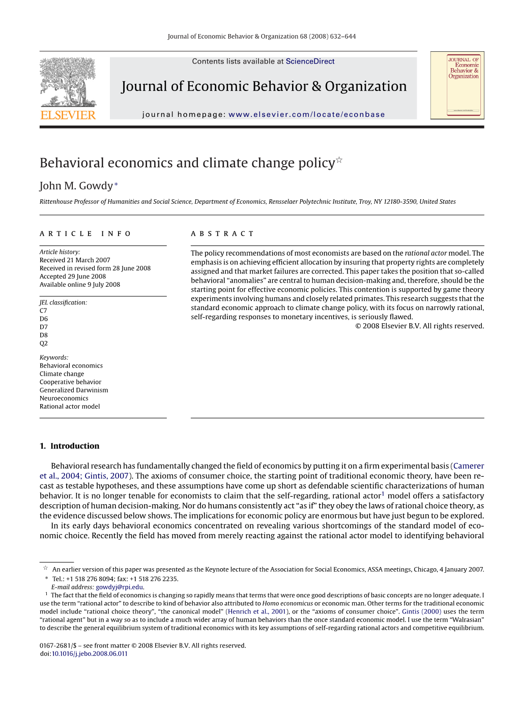 Behavioral Economics and Climate Change Policyଝ