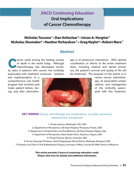 JIACD Continuing Education Oral Implications of Cancer Chemotherapy