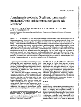 Antral Gastrin-Producing G-Cells and Somatostatin- Producing D-Cellsin Differentstates of Gastric Acid Secretion