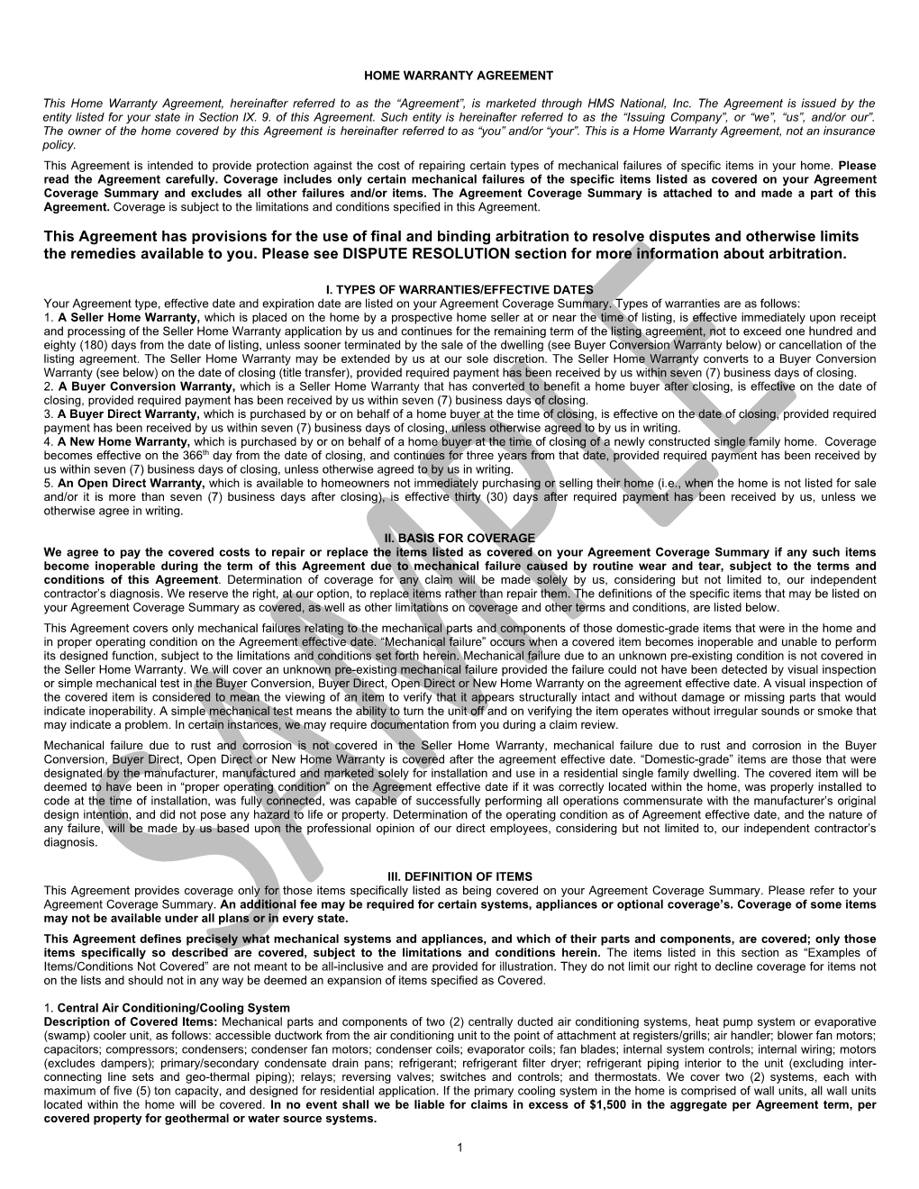 Home Warranty Agreement