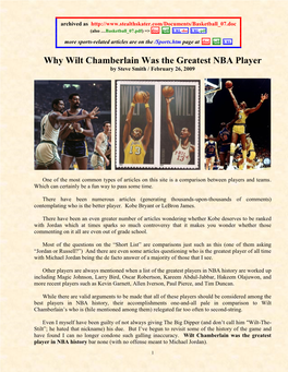 Why Wilt Chamberlain Was the Greatest NBA Player by Steve Smith / February 26, 2009