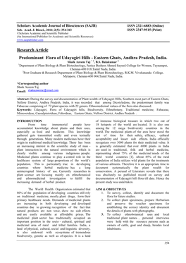 Research Article Predominant Flora of Udayagiri Hills