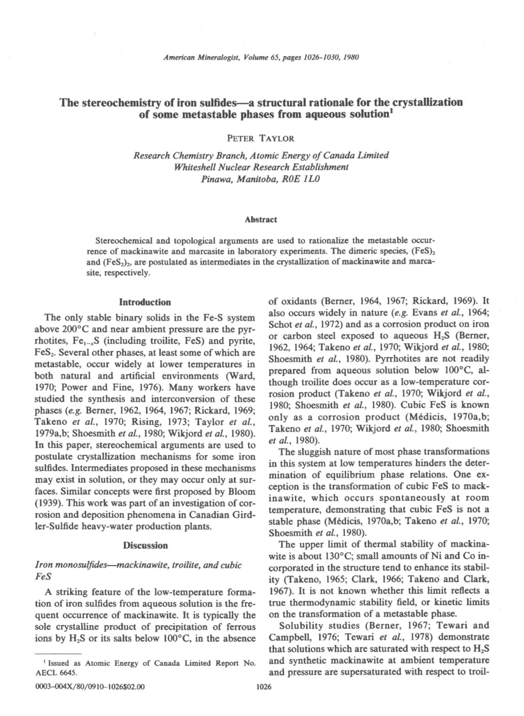 The Stereochemistry of Iron Sulfides-A Structural Rationale for The