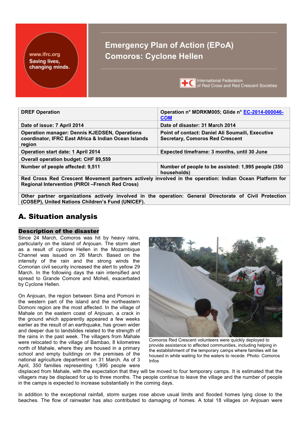 Emergency Plan of Action (Epoa) Comoros: Cyclone Hellen