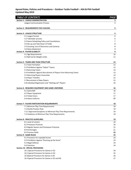 TABLE of CONTENTS PAGE Section 1: LEAGUE ADMINISTRATION 3 League Communication Process 4