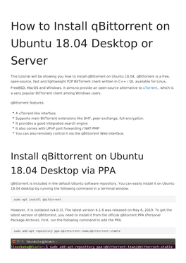 How to Install Qbittorrent on Ubuntu 18.04 Desktop Or Server