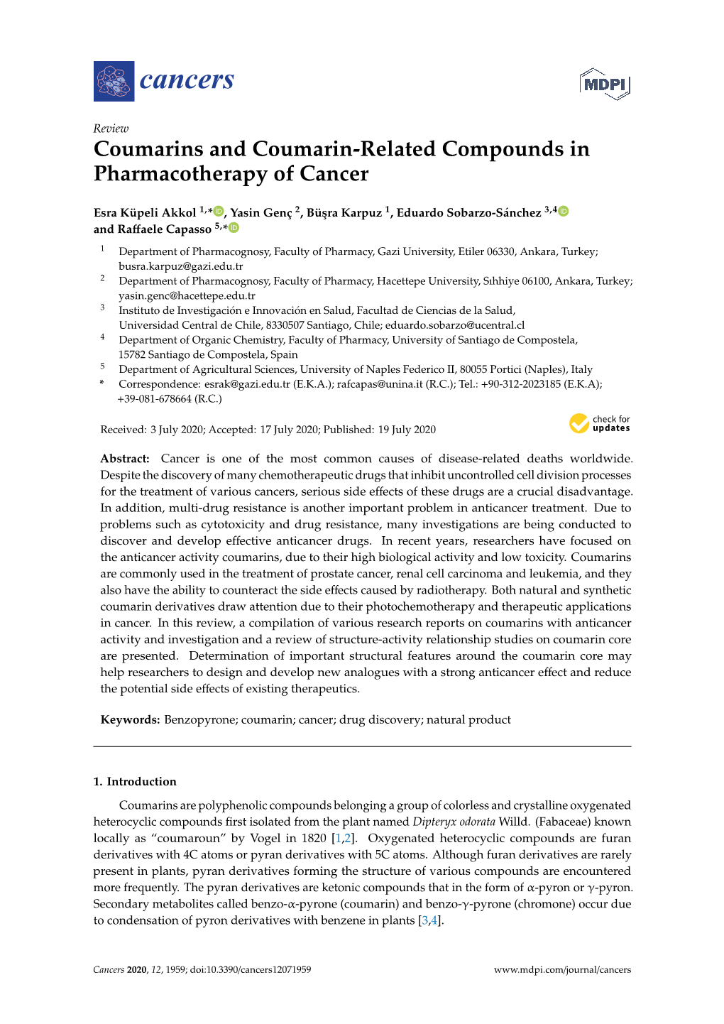 Coumarins and Coumarin-Related Compounds in Pharmacotherapy of Cancer