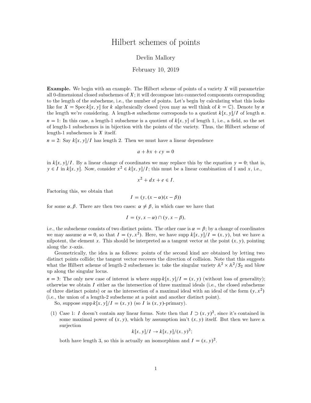 Hilbert Schemes of Points