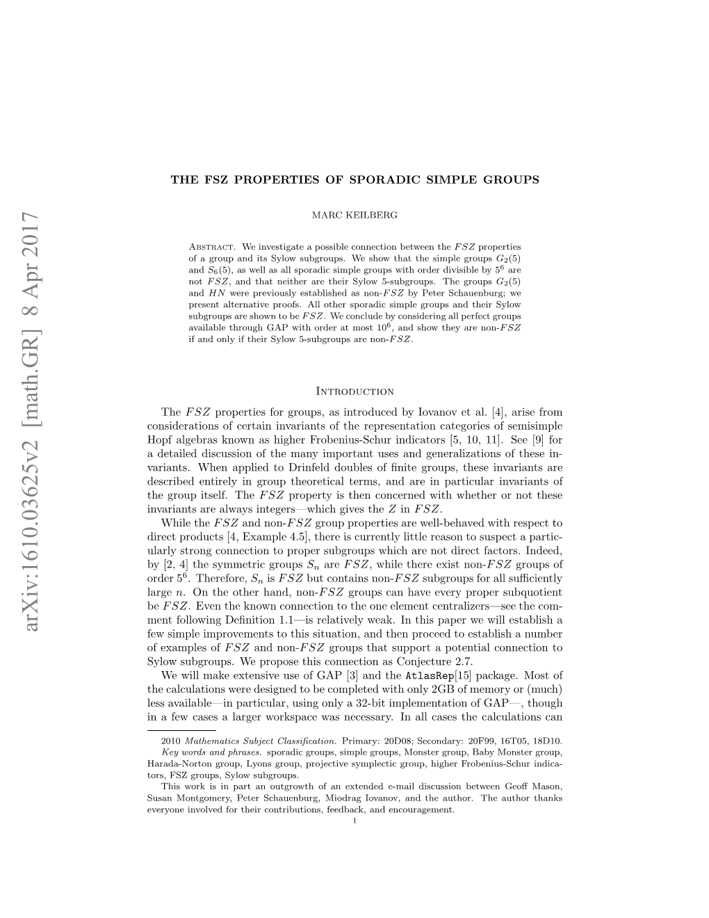 Arxiv:1610.03625V2 [Math.GR]