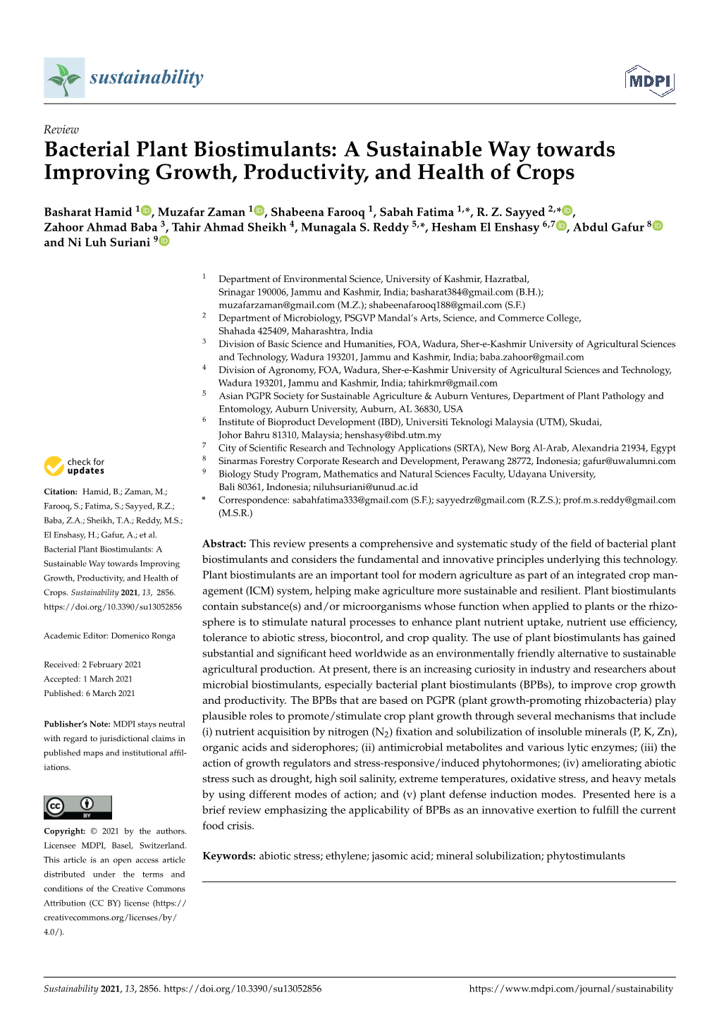 Bacterial Plant Biostimulants: a Sustainable Way Towards Improving Growth, Productivity, and Health of Crops