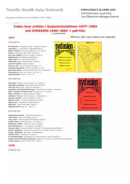 Sydasienbulletinen/SYDASIEN 1977-2007 Lars Eklund Om Tidningens Historia
