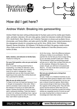 Andrew Walsh: Breaking Into Gameswriting