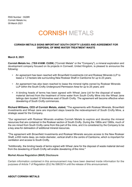 Cornish Metals Inc