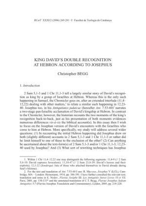 King David's Double Recognition at Hebron According to Josephus