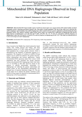 Mitochondrial DNA Haplogroups Observed in Iraqi Population