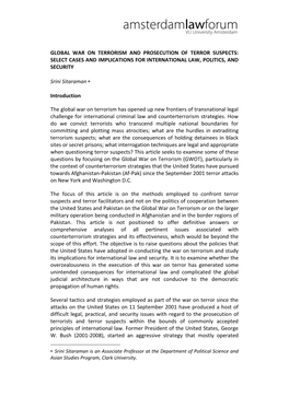 Global War on Terrorism and Prosecution of Terror Suspects: Select Cases and Implications for International Law, Politics, and Security