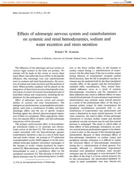 Effects of Adrenergic Nervous System and Catecholamines on Systemic and Renal Hemodynamics, Sodium and Water Excretion and Renin Secretion