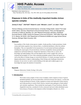 Diapause in Ticks of the Medically Important Ixodes Ricinus Species Complex