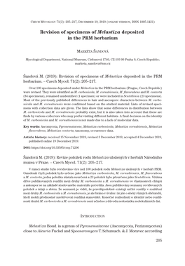 Revision of Specimens of Melastiza Deposited in the PRM Herbarium