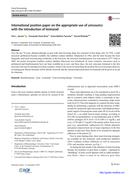 International Position Paper on the Appropriate Use of Uricosurics with the Introduction of Lesinurad