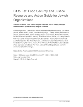 Fit to Eat: Food Security and Justice Resource and Action Guide for Jewish Organizations