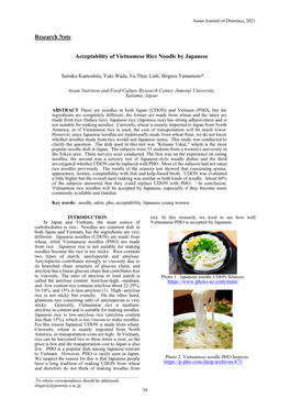 Research Note Acceptability of Vietnamese Rice Noodle by Japanese