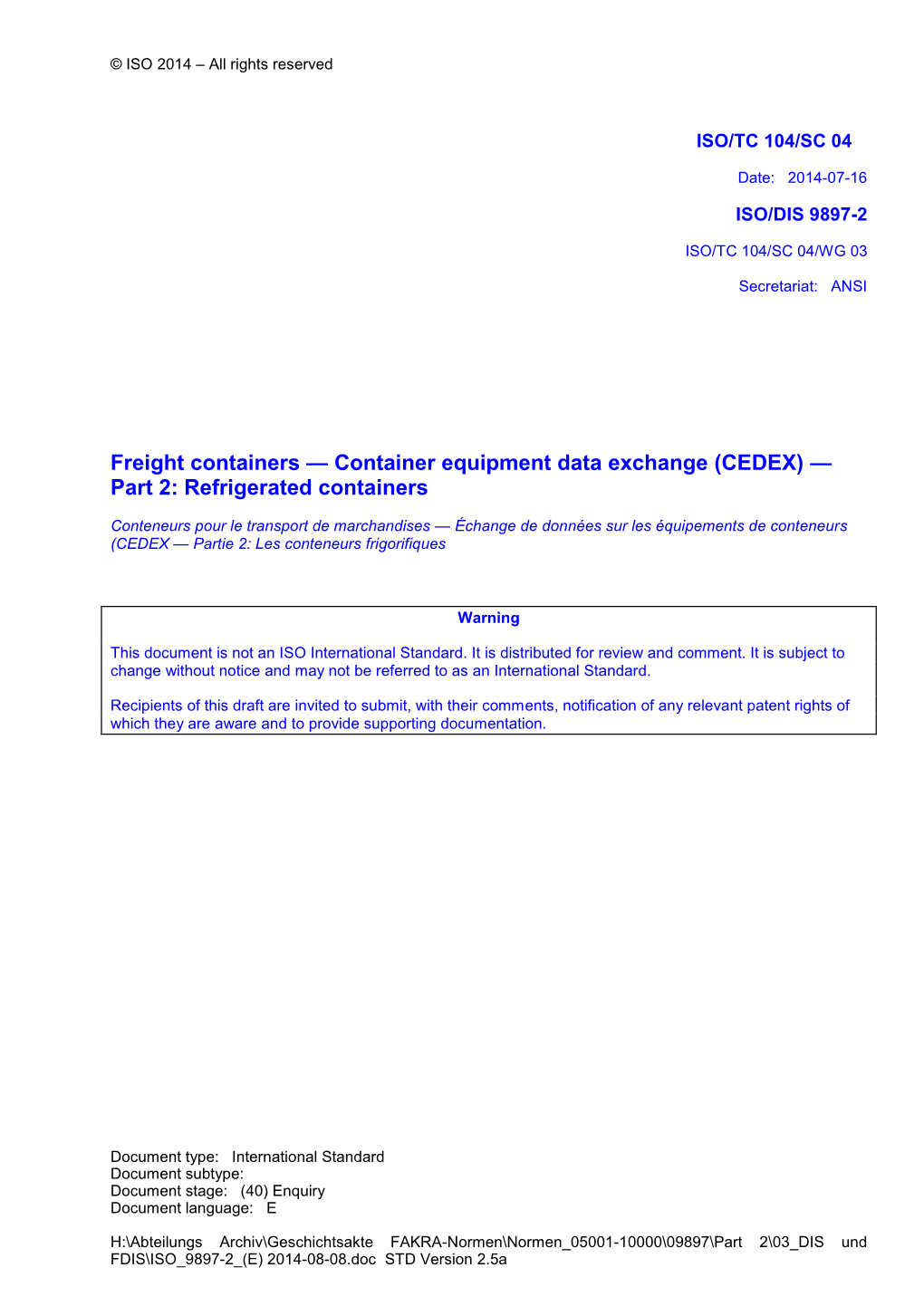 (CEDEX) — Part 2: Refrigerated Containers