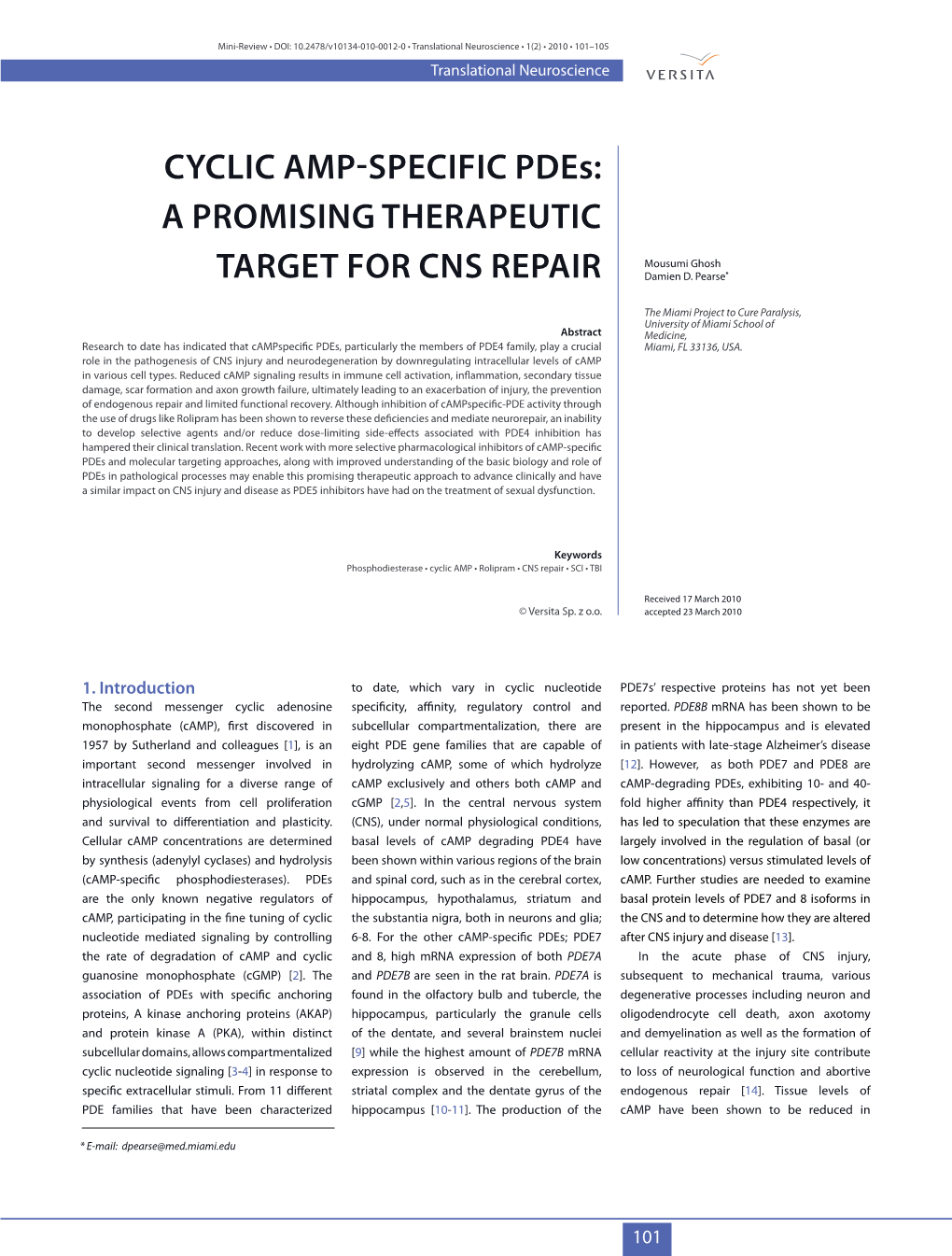 Cyclic AMP-Specific Pdes: a Promising Therapeutic Target For