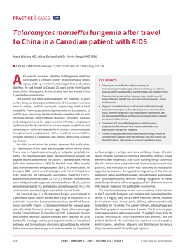 Talaromyces Marneffei Fungemia After Travel to China in a Canadian Patient with AIDS