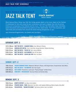 Jazz Talk Tent Schedule